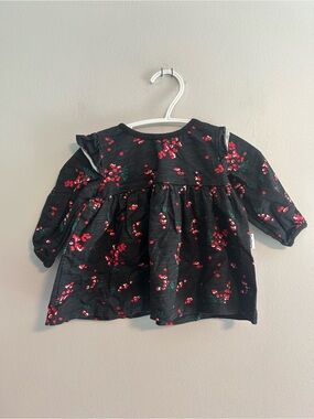 Gerber 0/3m black and red floral like long sleeve flare top